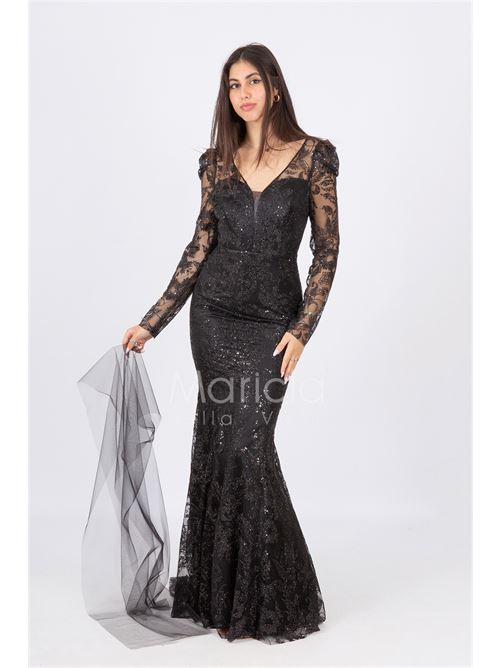 abito lungo sirena ricamato paiette MARICLA ELEGANCE | FI6949NERO